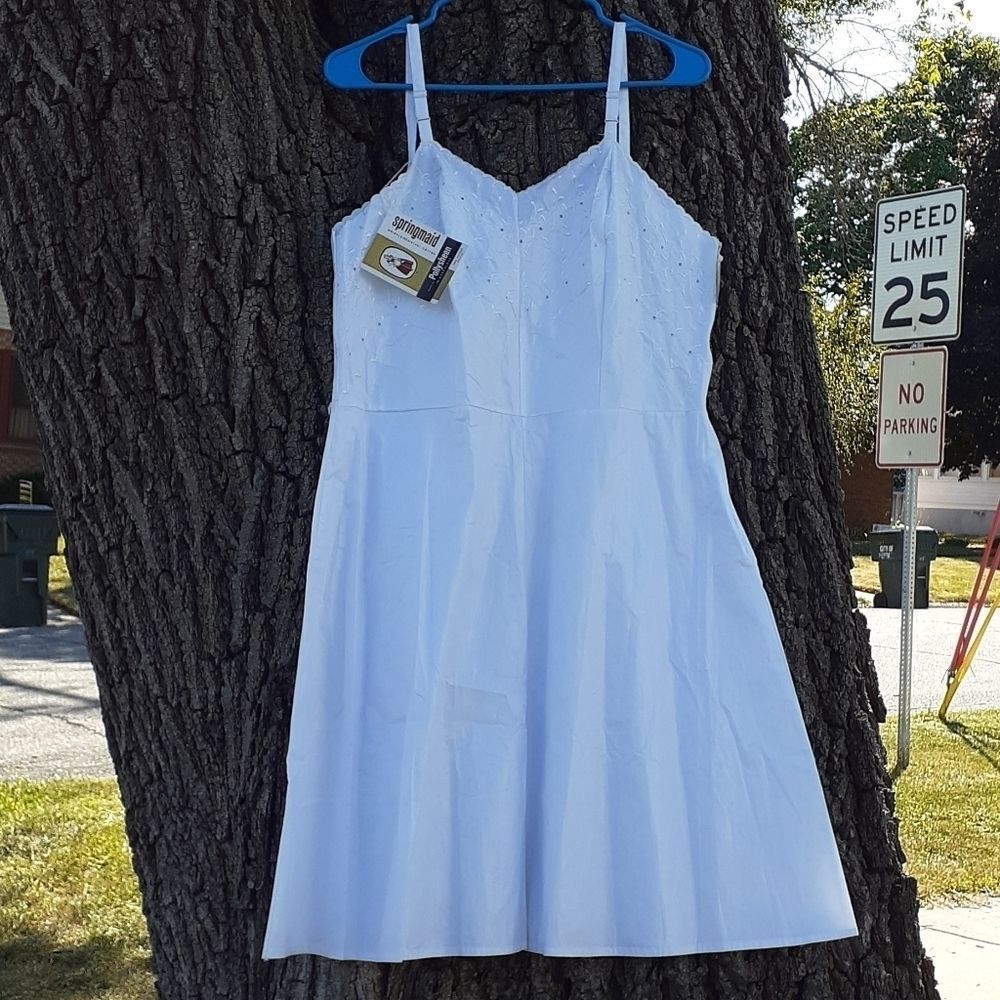 NEW Deadstock 1960s White Eyelet Sun Dress Slip 38